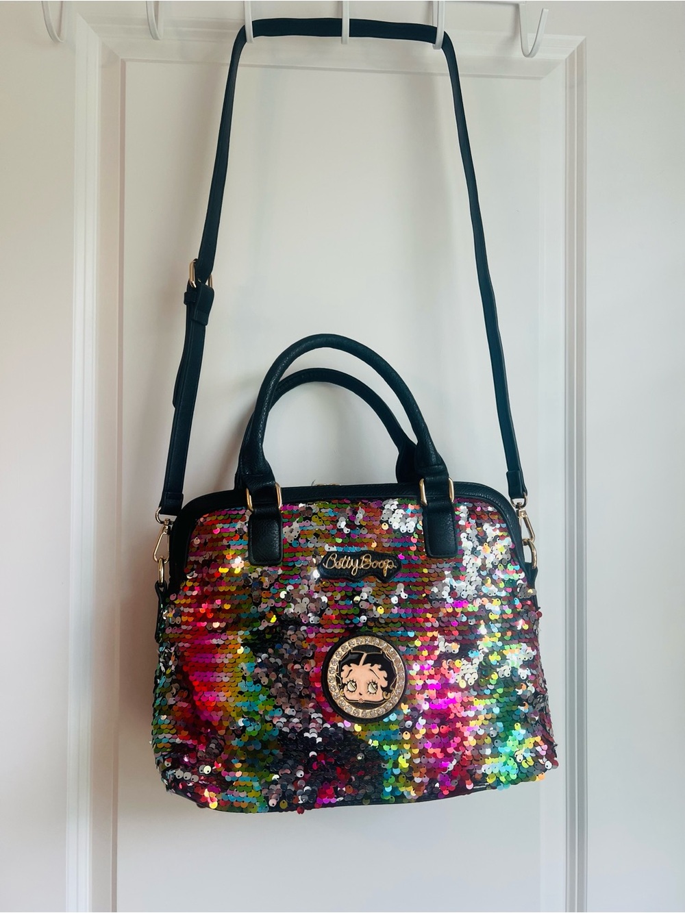 Betty Boop Rainbow Sequin Satchel w/crossbody strap